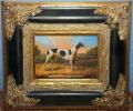 English Black & White Greyhound Oil Painting - Click For Enlargement